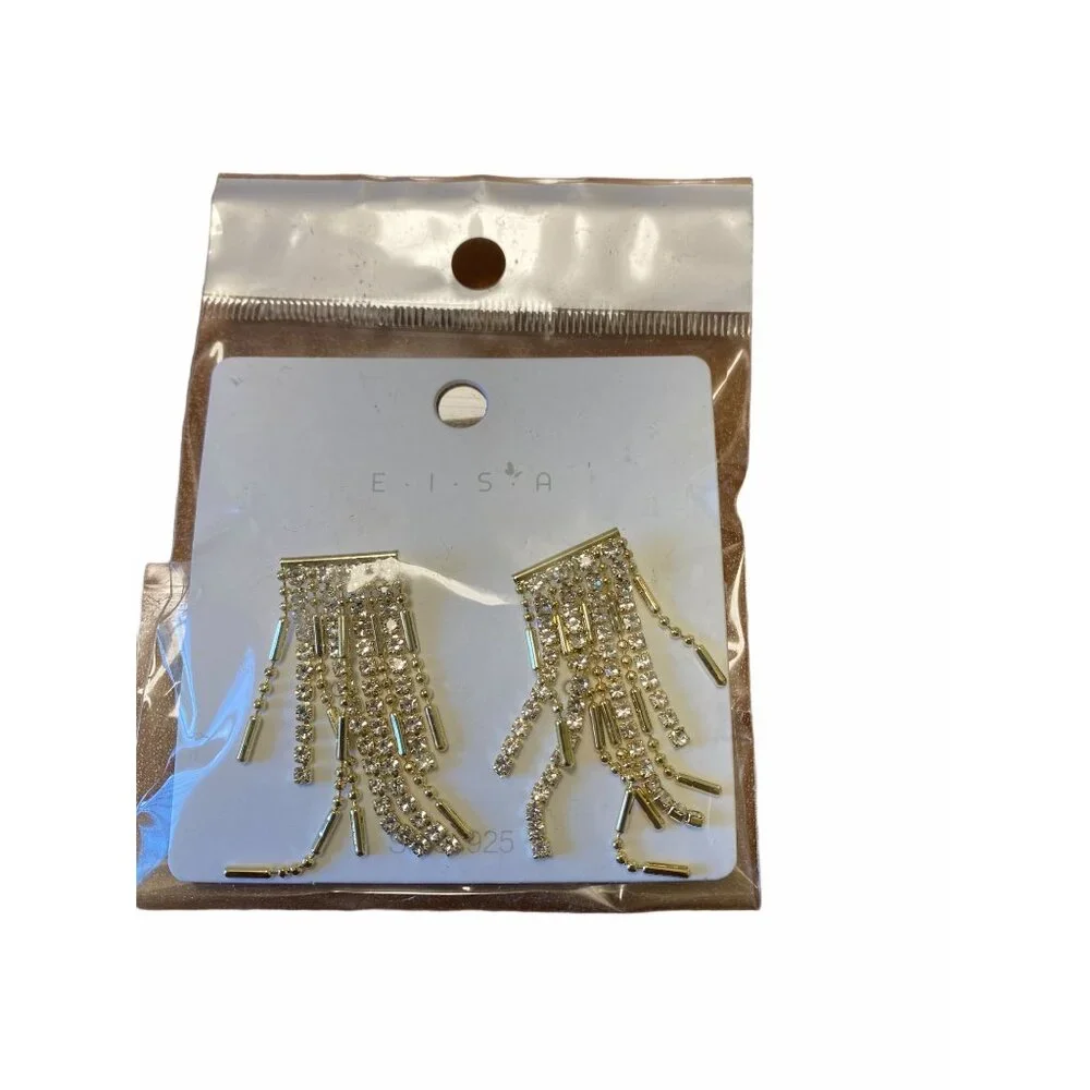 Eisa Curtain Of Dream‎ Zircon Dangle Earrings Gold Tone Fashion Jewelry
